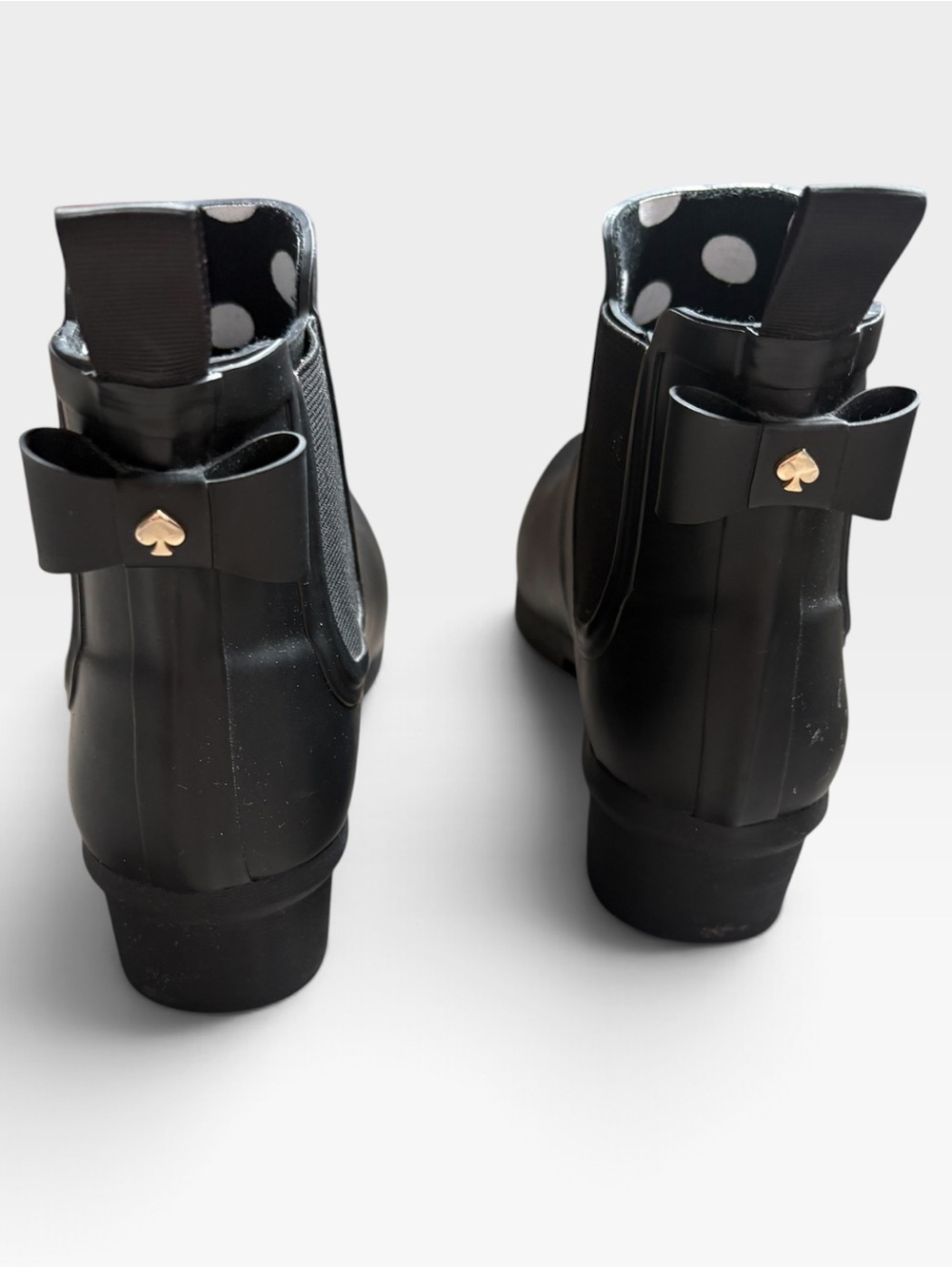 kate spade Black Chelsea Rain Boots with Bow and Spade Accent